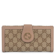 Authentieke Tweedehands Gucci Monogram Canvas Dusty Pink Wallet juiste prijs veilig online shoppen luxe merken webshop winkelen Antwerpen België mode fashion
