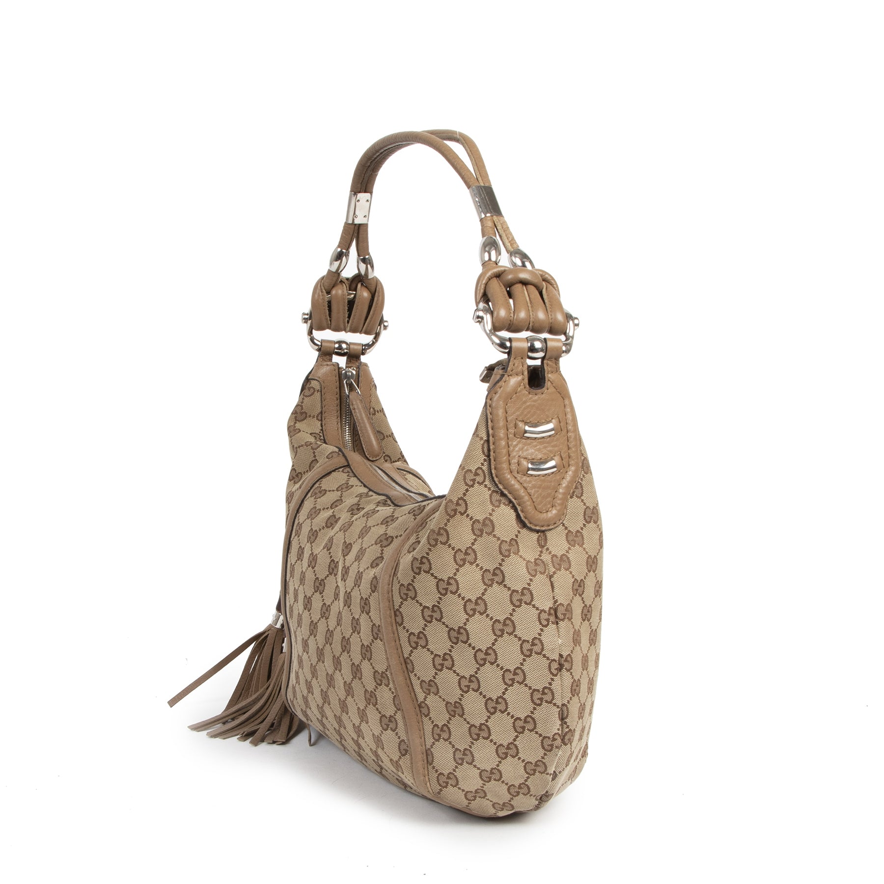 Authentic second-hand vintage Gucci Techno Horsebit Monogram Hobo Bag buy online webshop LabelLOV