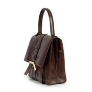 Buy an authentic second-hand Delvaux Brown Box Calf Leather Modèle Déposé Top Handle Bag in good condition at Labellov in Antwerp.