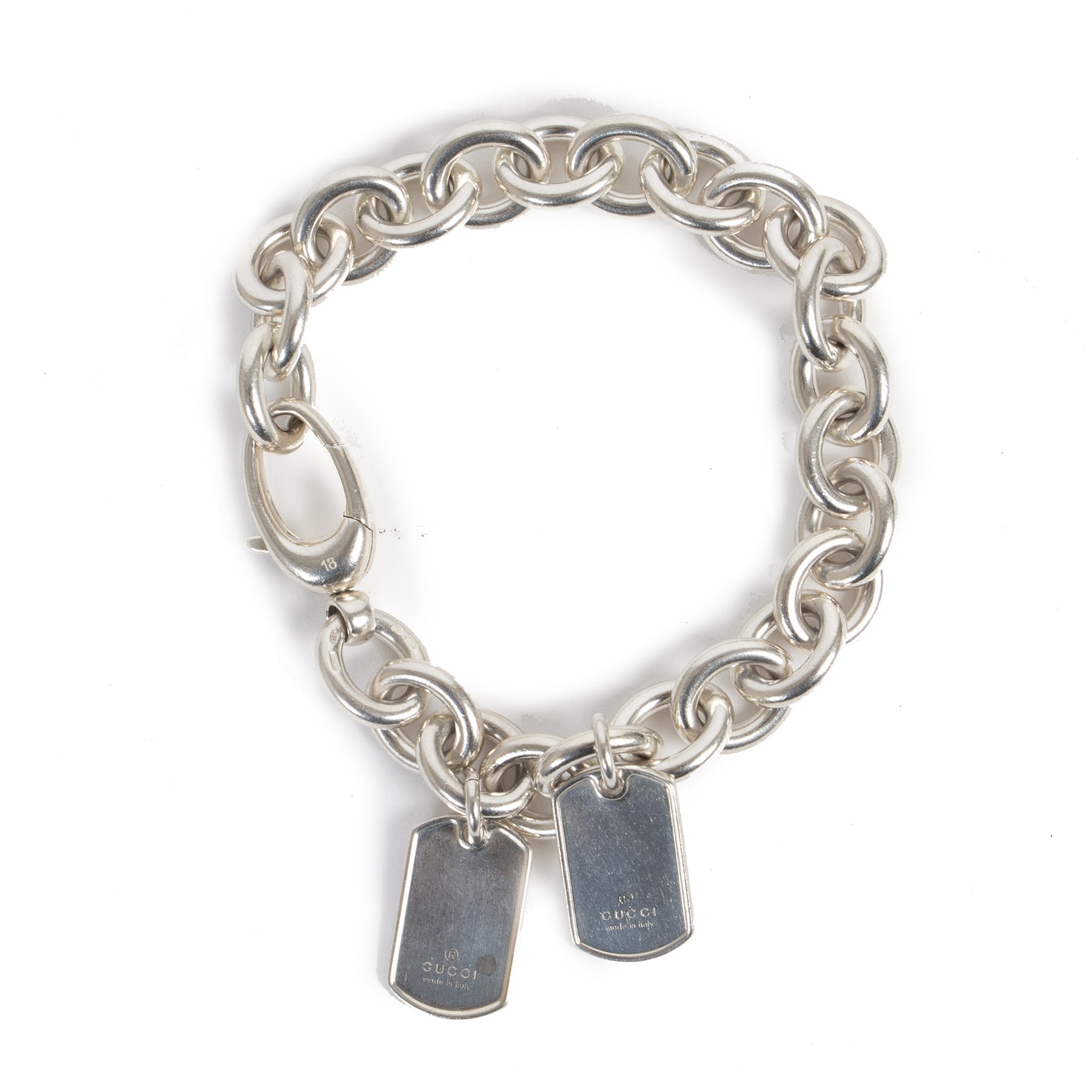 koop online jou tweedehands Gucci Chain-Liink Bracelet Two Dog-tag Charms