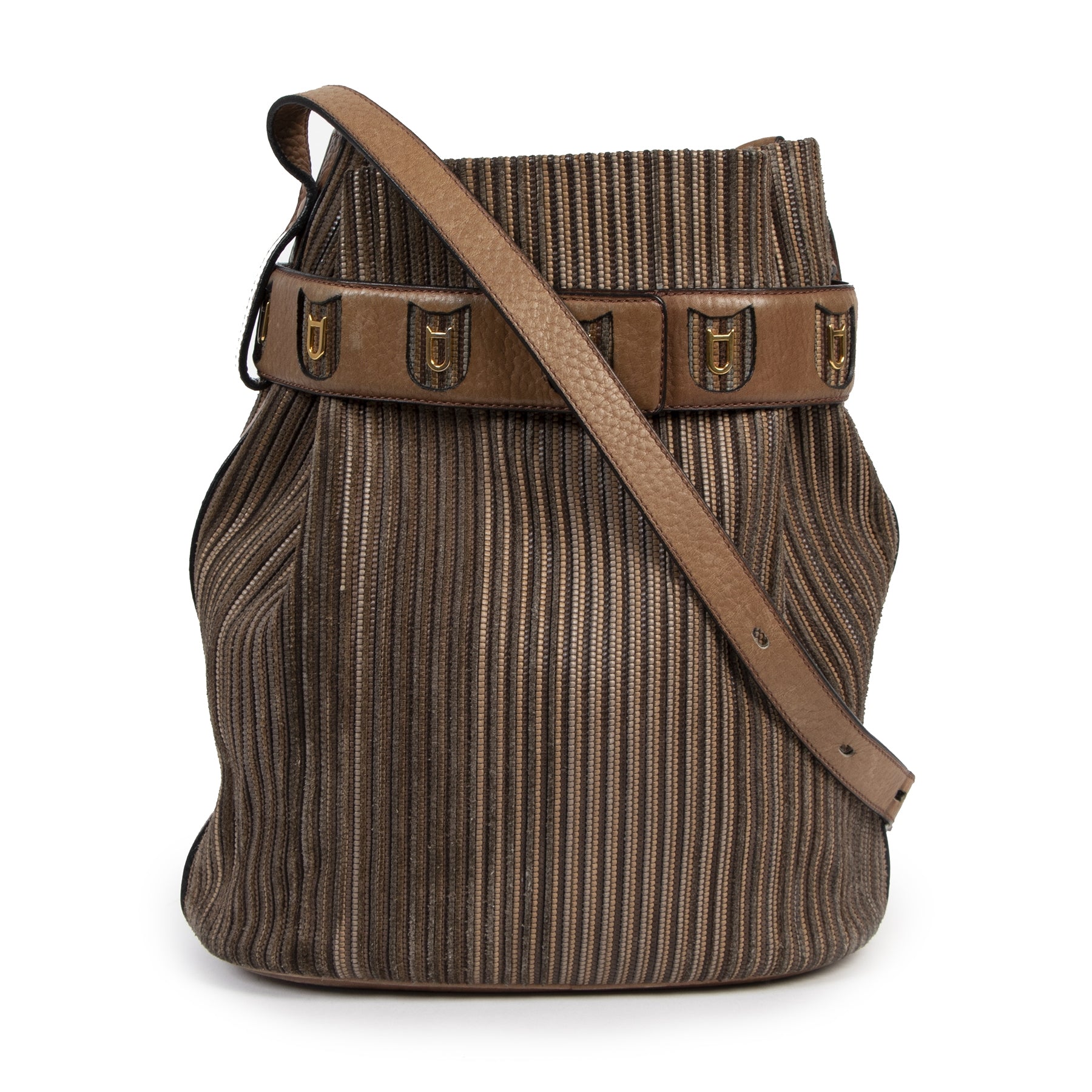 Winkel veilig online bij LabelLOV Antwerpen voor authentieke tweedehands Delvaux 'Toile De Cuir' bucket bag