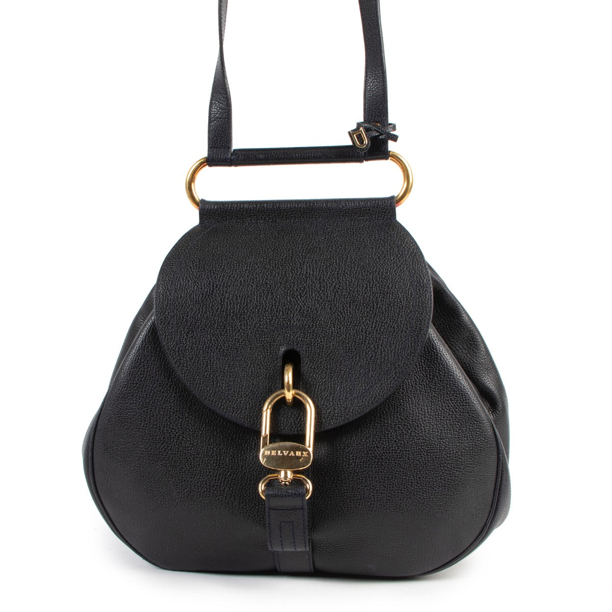 Buy online an authentic second hand Delvaux dark blue Jumping leather Cerceau shoulder bag in very good condition at Labellov in Antwerp.