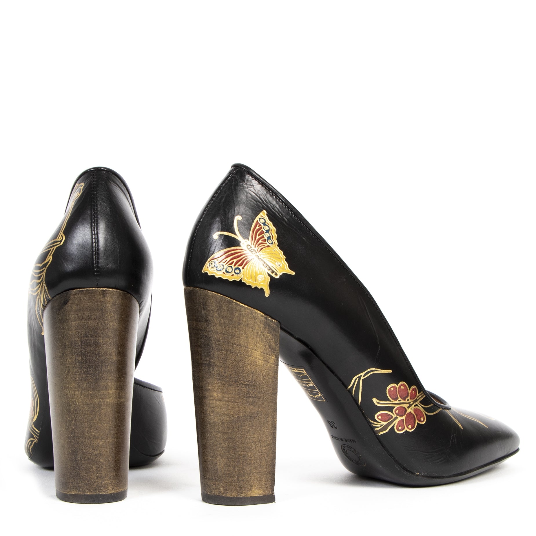 Dries Van Noten Black Leather Heels - Size 36