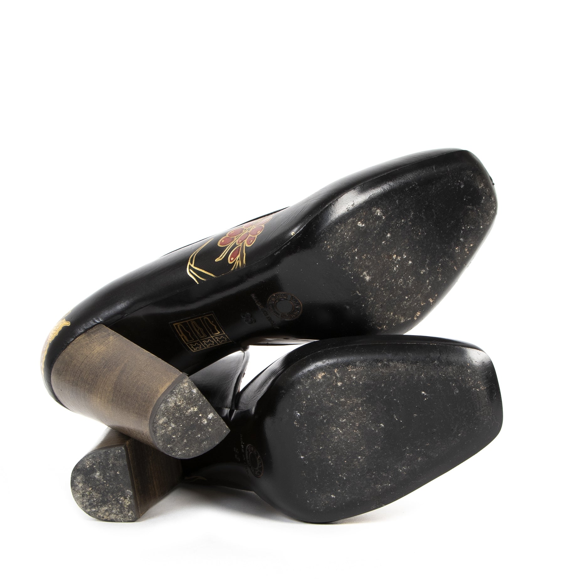 Dries Van Noten Black Leather Heels - Size 36