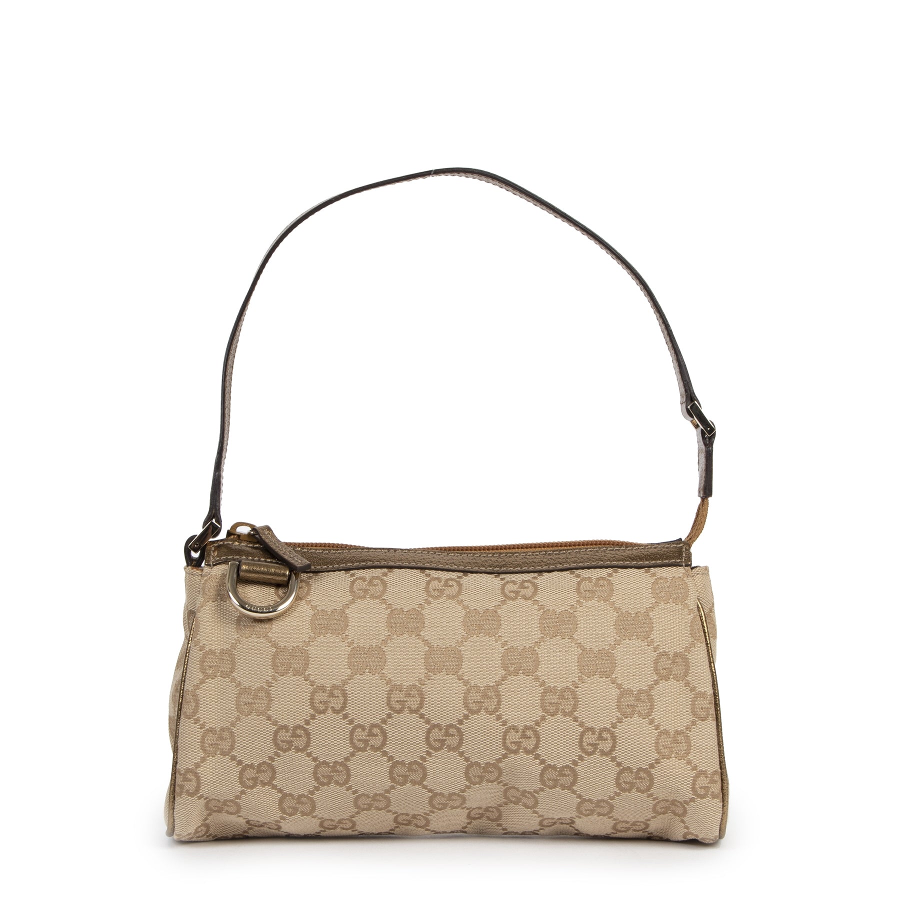 Authentieke Tweedehands Gucci Canvas Gold Monogram Pochette juiste prijs veilig online shoppen luxe merken webshop winkelen Antwerpen België mode fashion