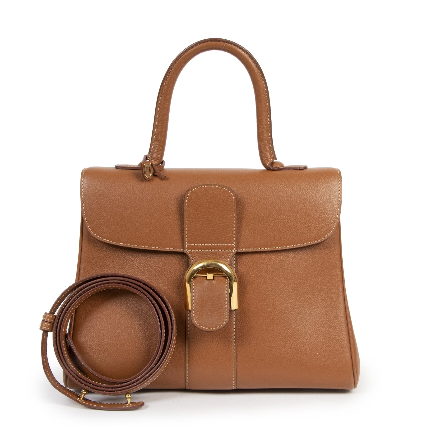 Authentic secondhand Delvaux Brillant MM Cognac GHW + Strap designer bags luxury vintage webshop fashion safe secure online shopping
