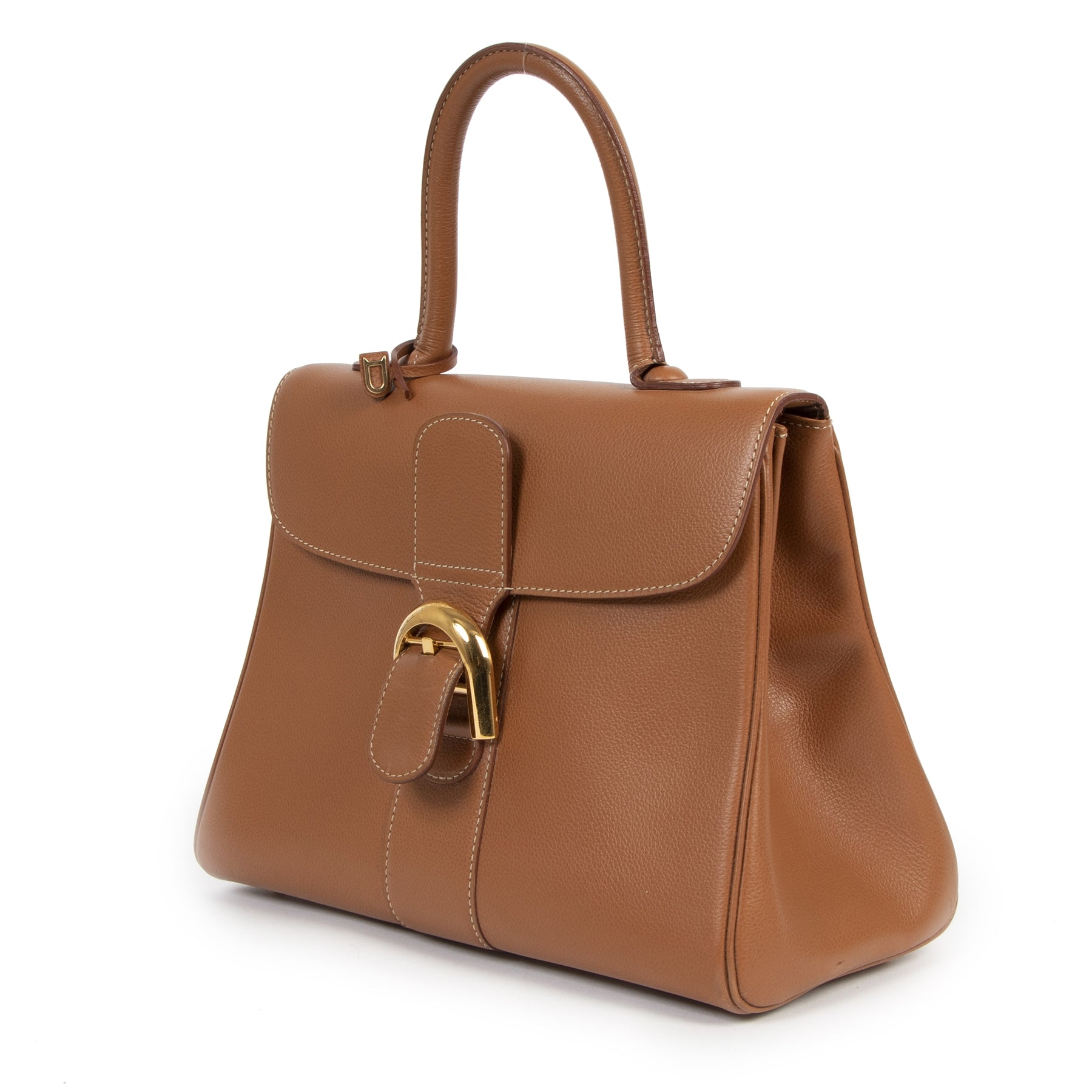 Authentieke Tweedehands Delvaux Brillant MM Cognac GHW + Strap juiste prijs veilig online shoppen luxe merken webshop winkelen Antwerpen België mode fashion