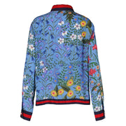 Gucci Blue New Flora Print Web Silk Shirt