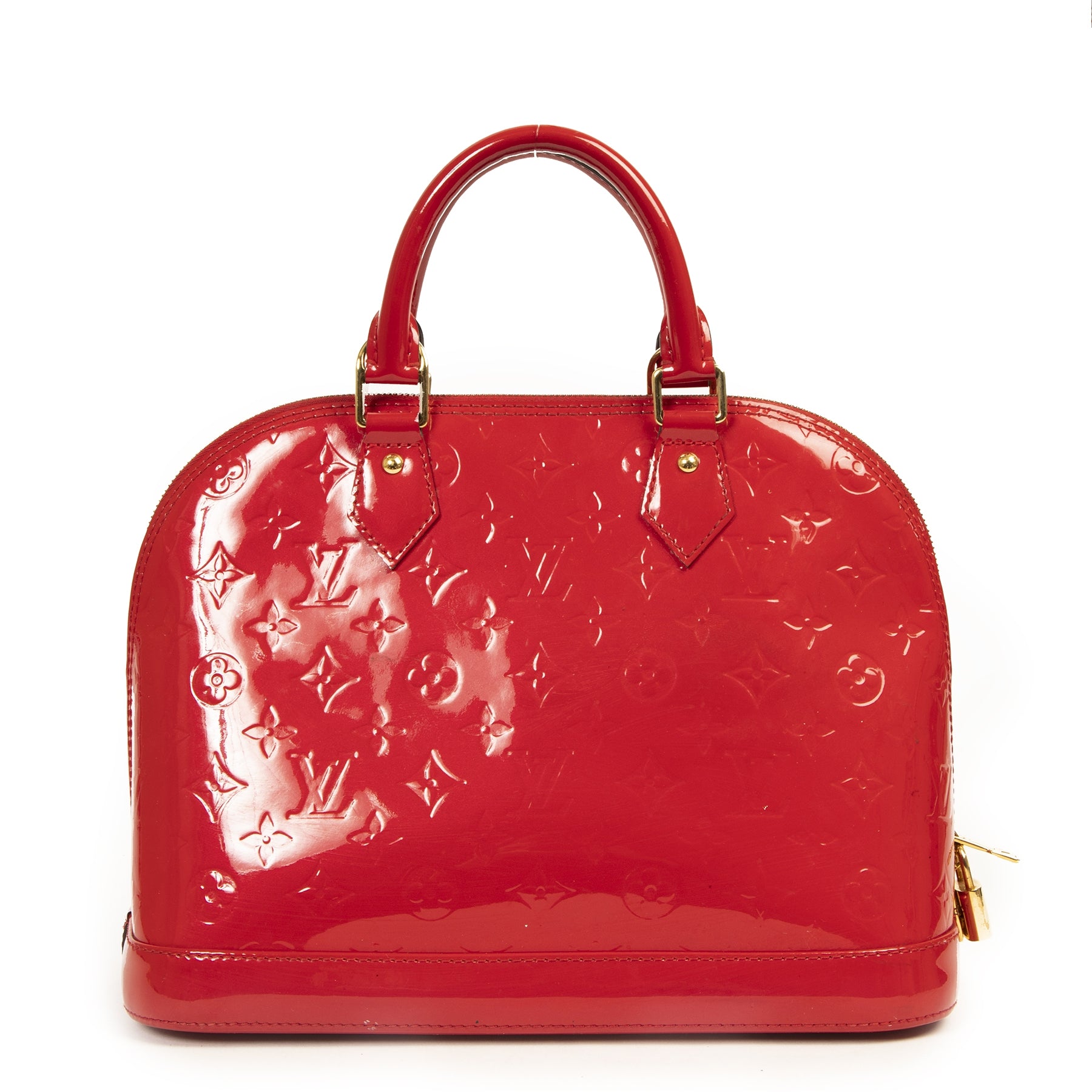 Authentic secondhand Louis Vuitton Red Vernis Alma PM Bag designer bags fashion luxury vintage webshop safe secure online shopping