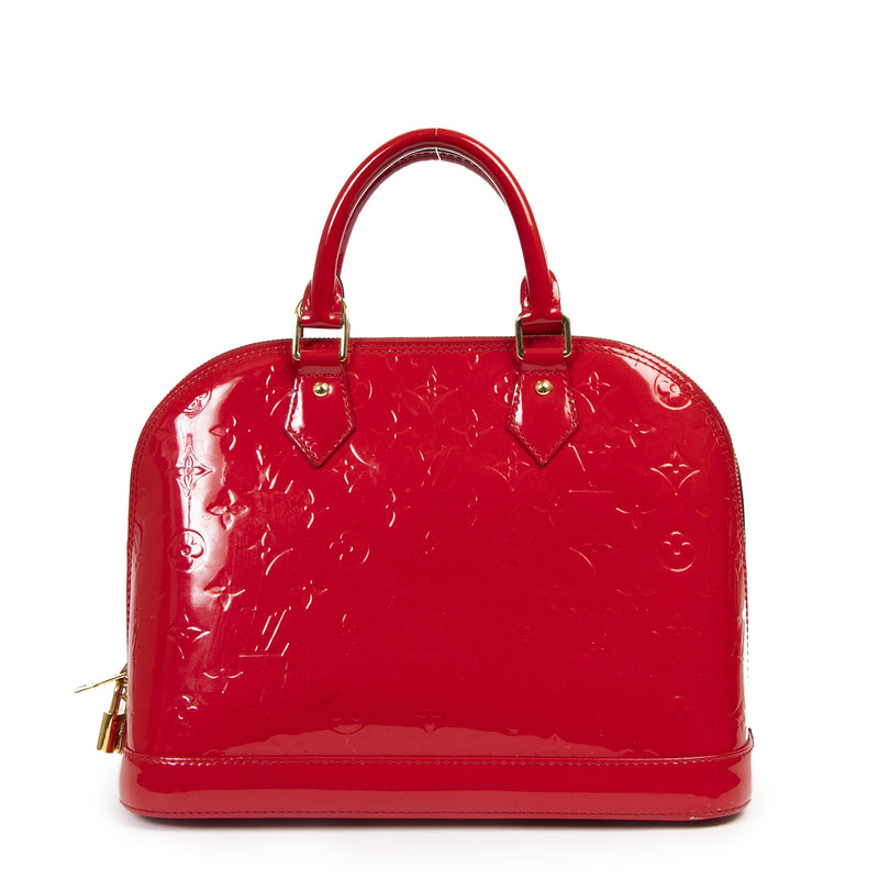 Authentieke Tweedehands Louis Vuitton Red Vernis Alma PM Bag juiste prijs veilig online shoppen luxe merken webshop winkelen Antwerpen België mode fashion