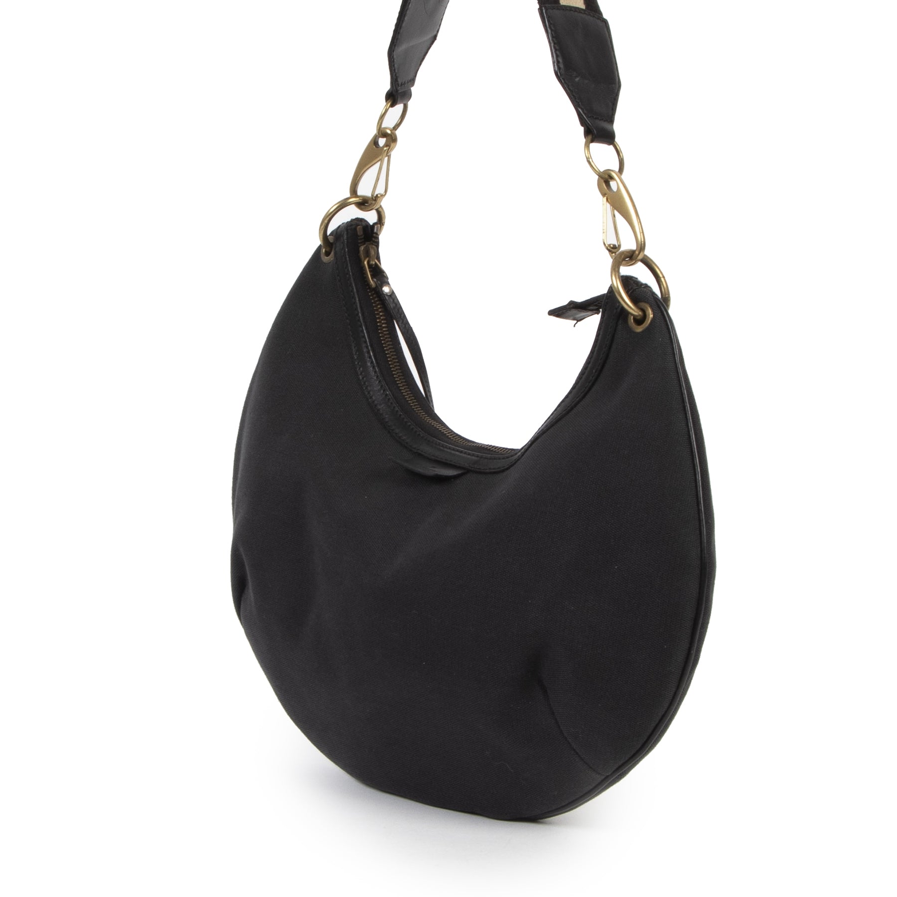 Authentieke Tweedehands Gucci Black Canvas Shoulder Bag juiste prijs veilig online shoppen luxe merken webshop winkelen Antwerpen België mode fashion