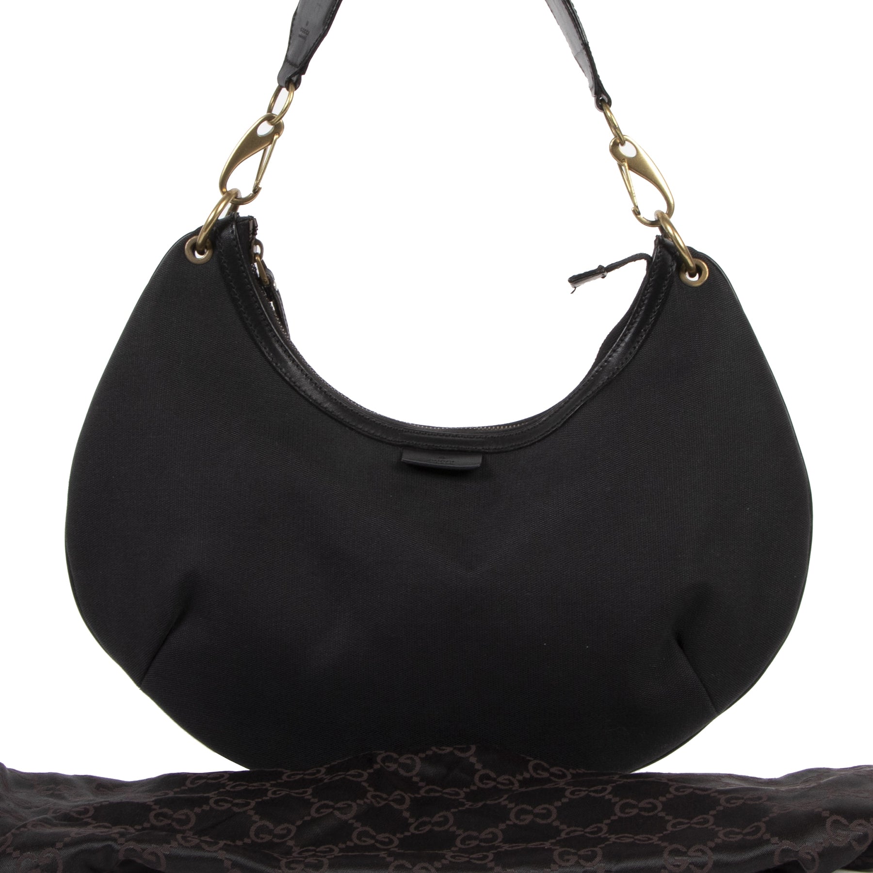 Authentieke Tweedehands Gucci Black Canvas Shoulder Bag juiste prijs veilig online shoppen luxe merken webshop winkelen Antwerpen België mode fashion