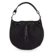 Authentieke Tweedehands Gucci Black Mongram Canvas Drawstring Bag juiste prijs veilig online shoppen luxe merken webshop winkelen Antwerpen België mode fashion