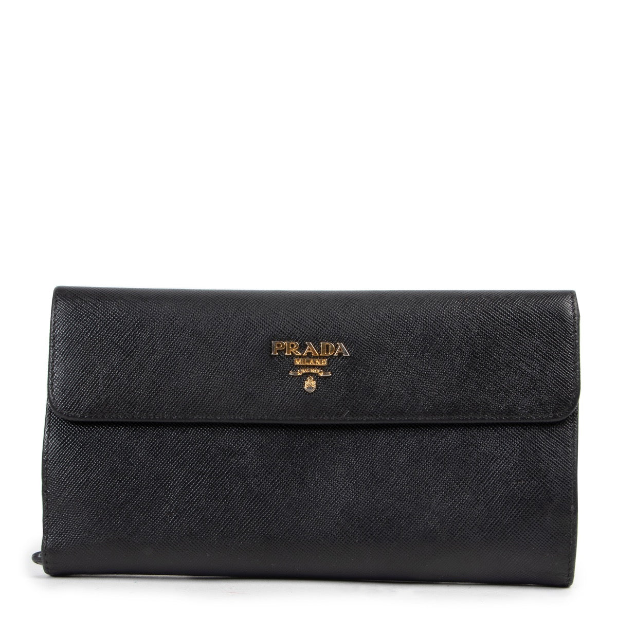 Shop safe online 100% authentic second hand Prada Black Saffiano Leather Wallet in very good condition at Labellov in Antwerp.