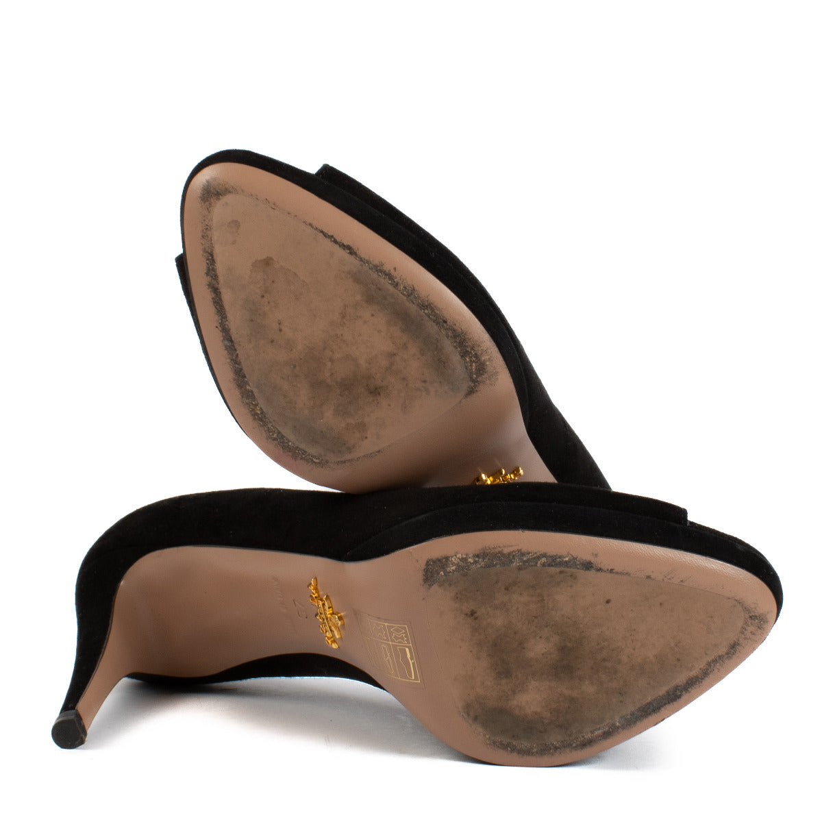 Prada Black Suede Peep-toe Heels - size 37