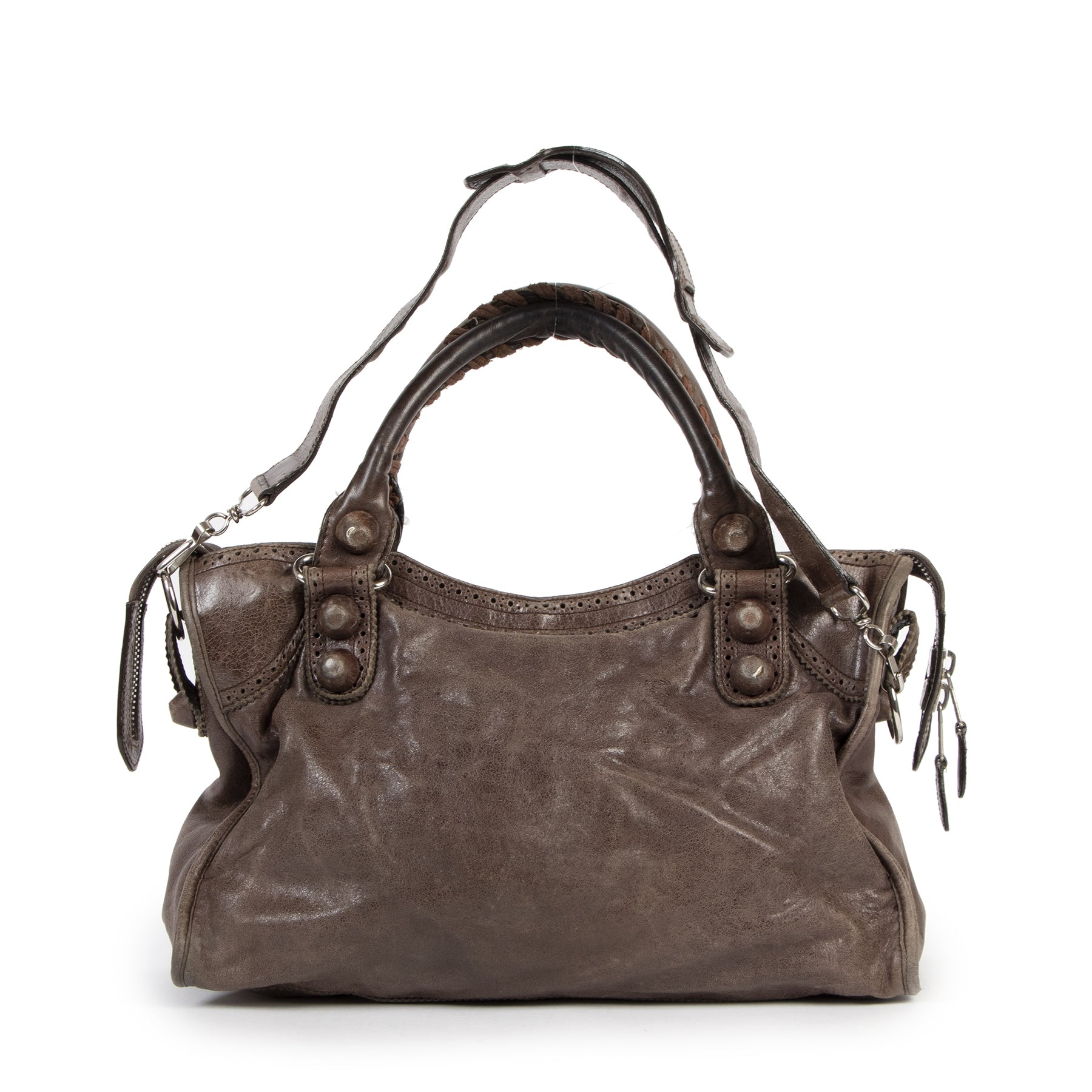 Authentieke Tweedehands Balenciaga City Giant Brown Leather Bag juiste prijs veilig online shoppen luxe merken webshop winkelen Antwerpen België mode fashion