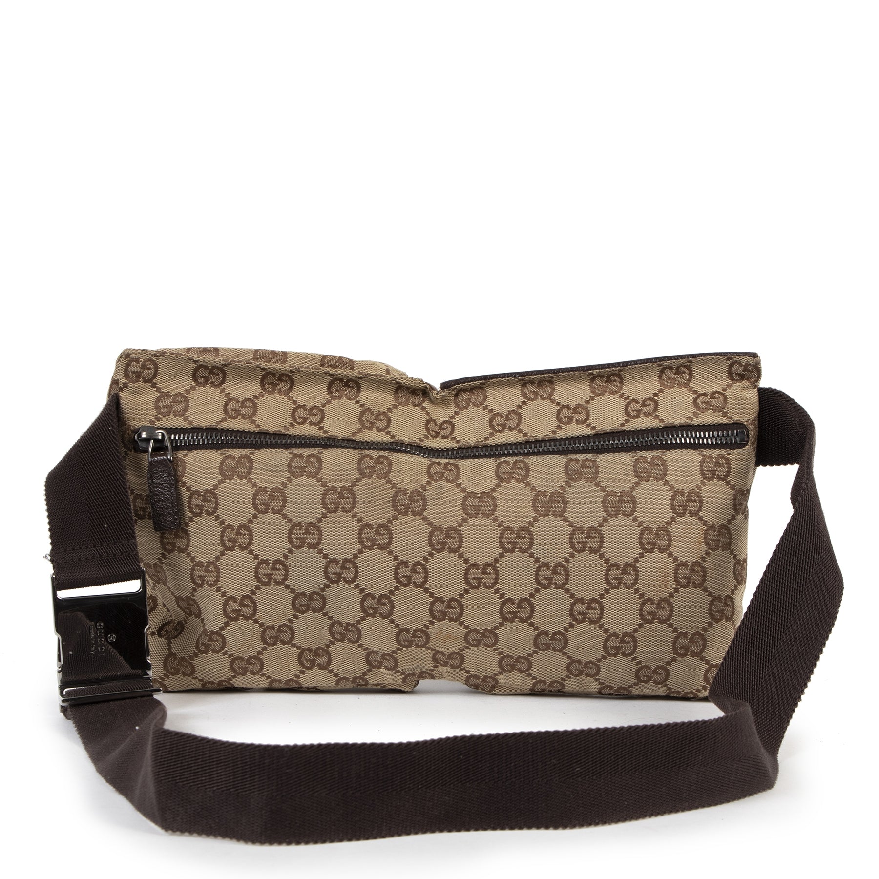 Authentieke Tweedehands Gucci Beige Monogram Pattern Supreme Belt Bag juiste prijs veilig online shoppen luxe merken webshop winkelen Antwerpen België mode fashion