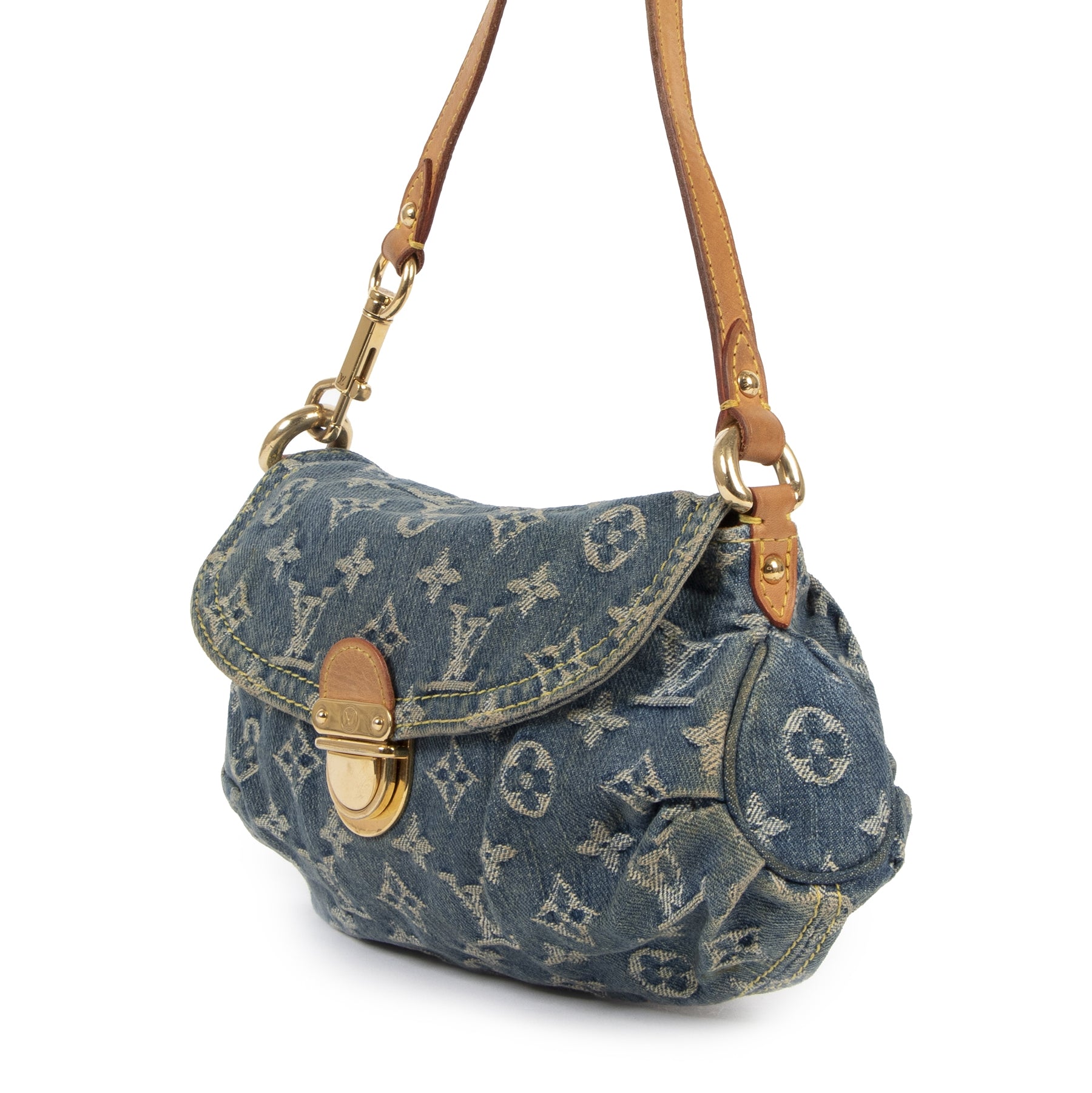 acheter en ligne seconde main Louis Vuitton Pleaty Blue Denim Baguette