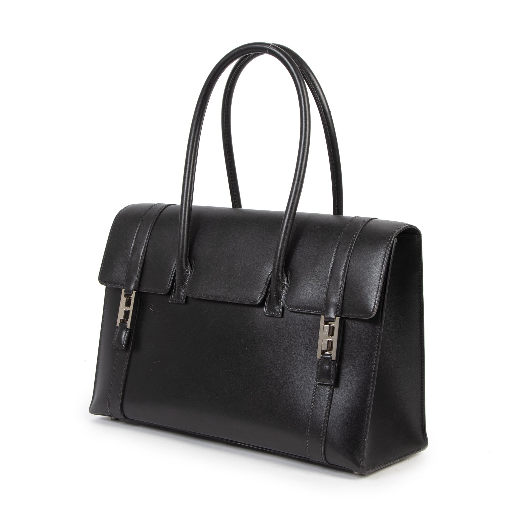 Authentieke tweedehands vintage Hermès Drag 32 Black Boxcalf Leather koop online webshop LabelLOV