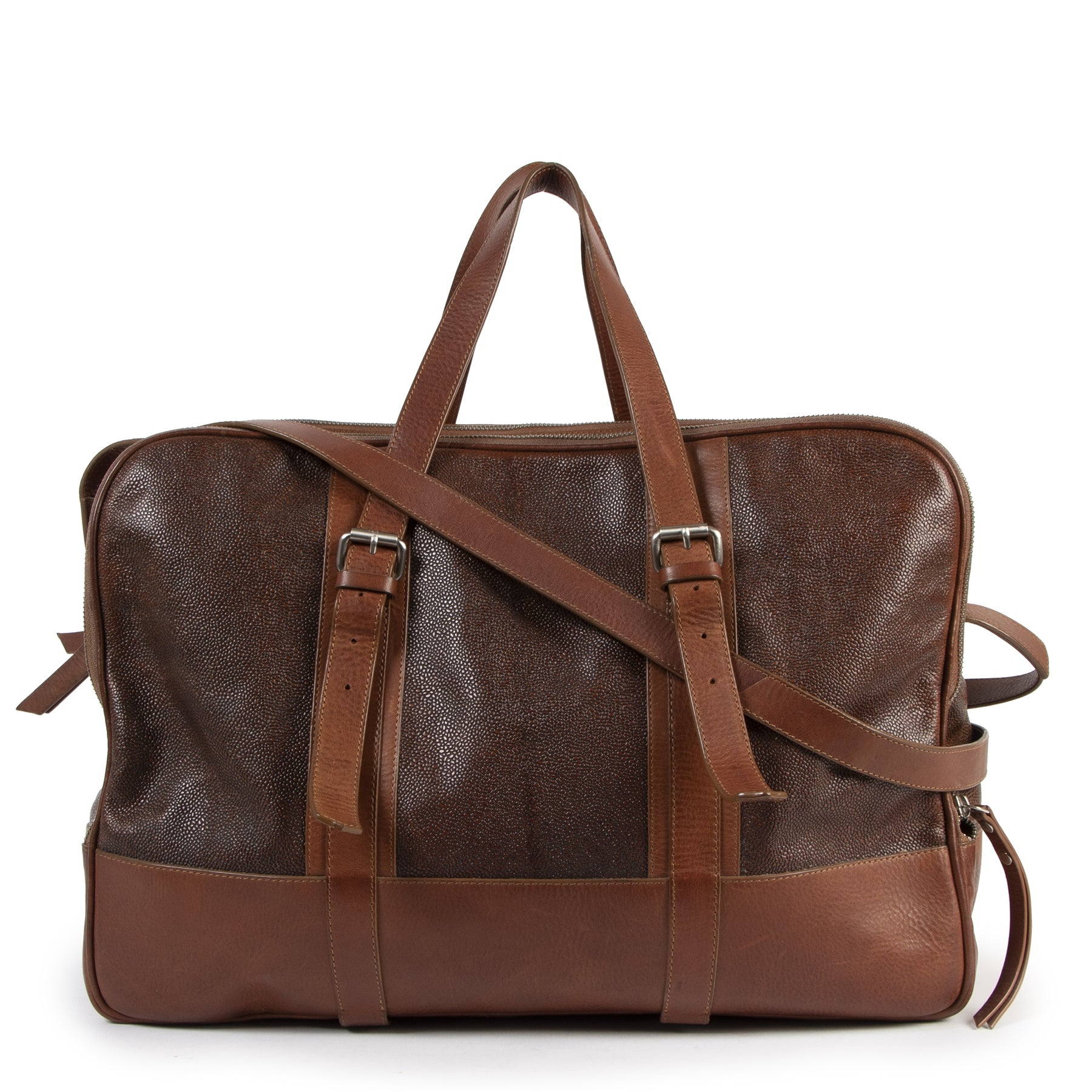 Authentic secondhand Dries Van Noten Brown Leather Large Weekender Bag designer bags luxury vintage webshop fashion safe secure online shopping