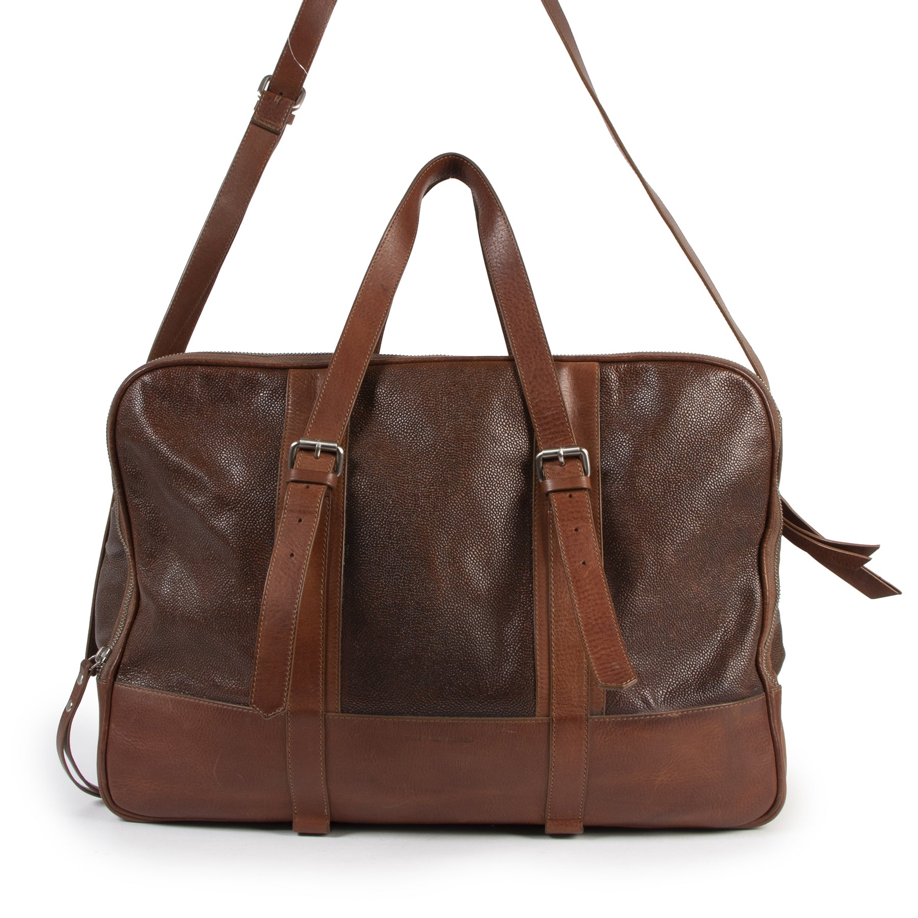 Authentic secondhand Dries Van Noten Brown Leather Large Weekender Bag designer bags luxury vintage webshop fashion safe secure online shopping