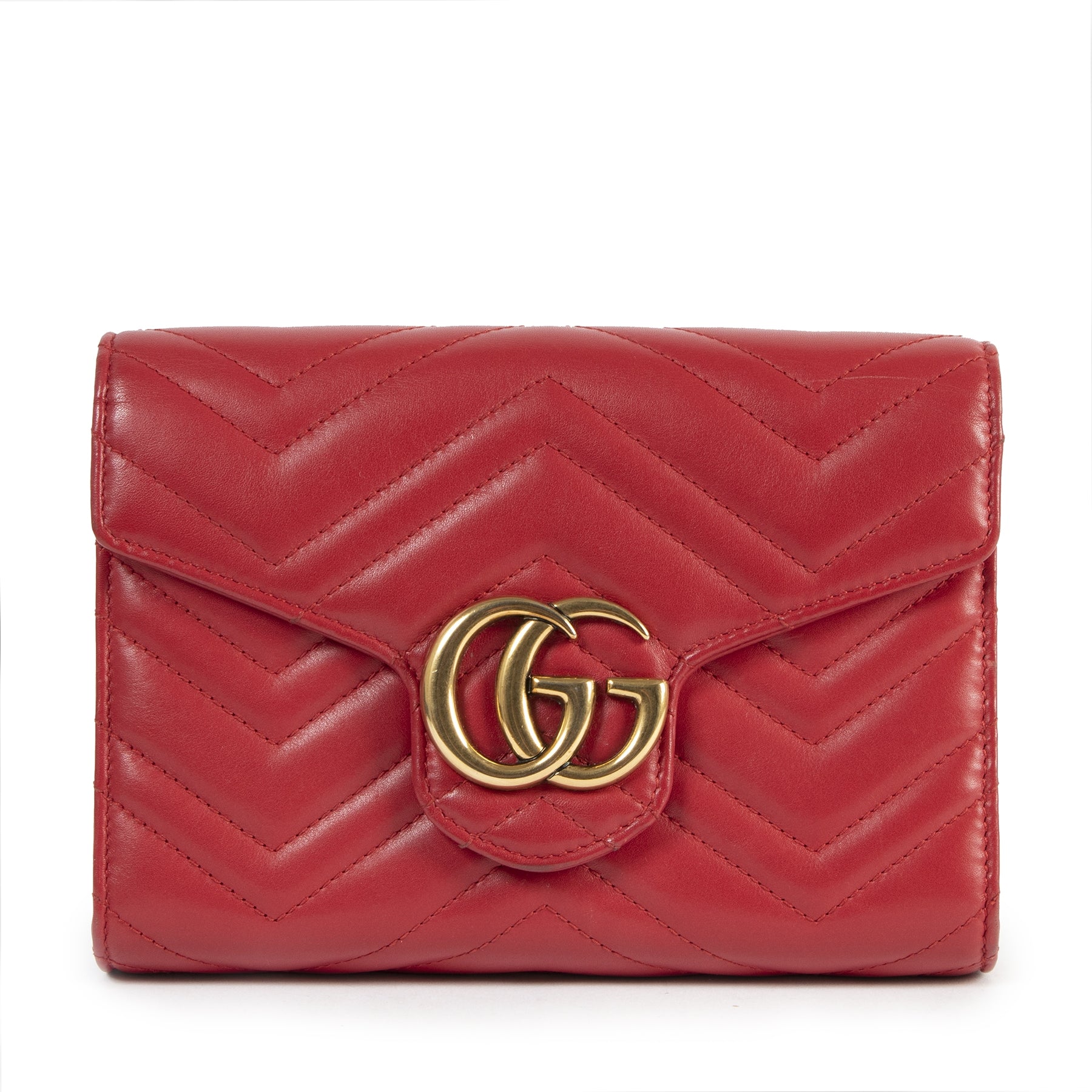 Authentique seconde-main vintage Gucci GG Red Marmont Matelasse Leather Mini Bag achète en ligne webshop LabelLOV