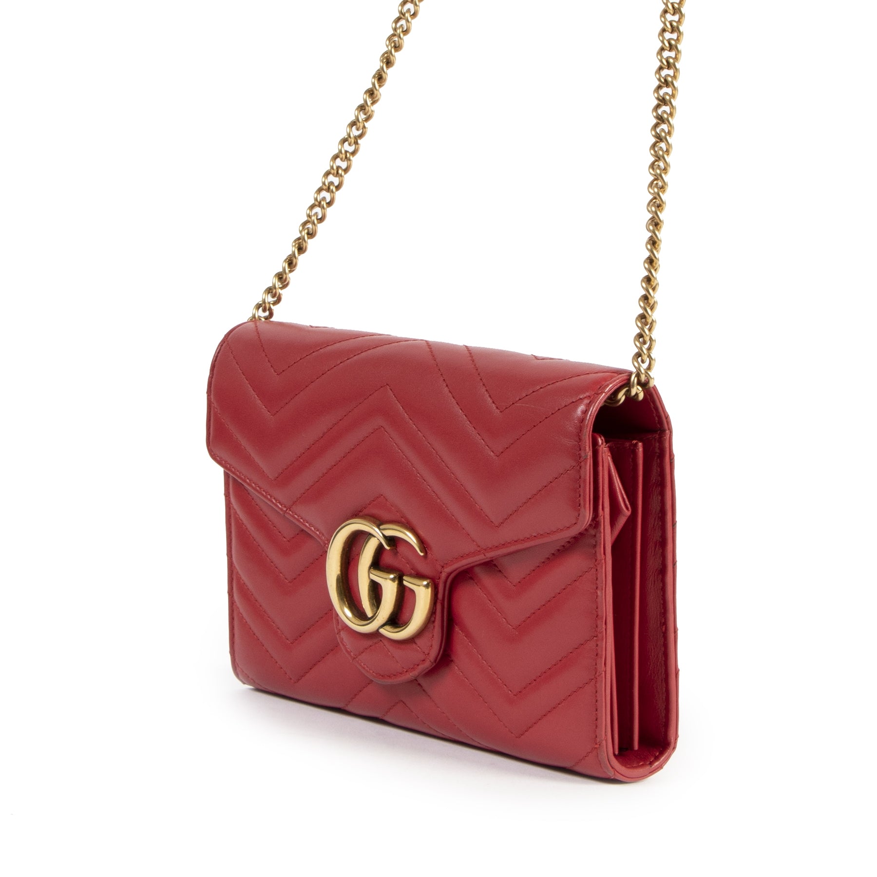 Authentic second-hand vintage Gucci GG Red Marmont Matelasse Leather Mini Bag buy online webshop LabelLOV