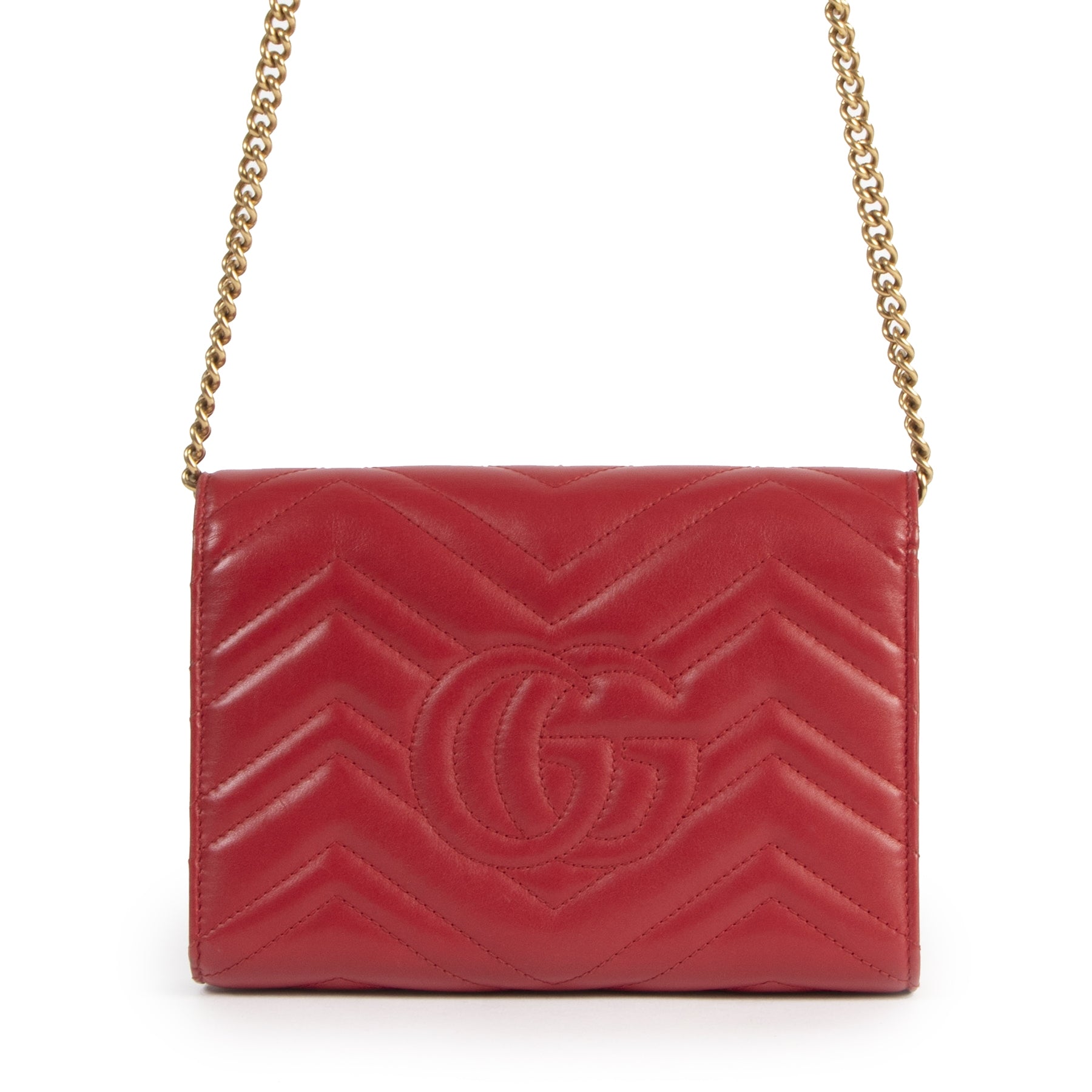 Authentieke tweedehands vintage Gucci GG Red Marmont Matelasse Leather Mini Bag koop online webshop LabelLOV