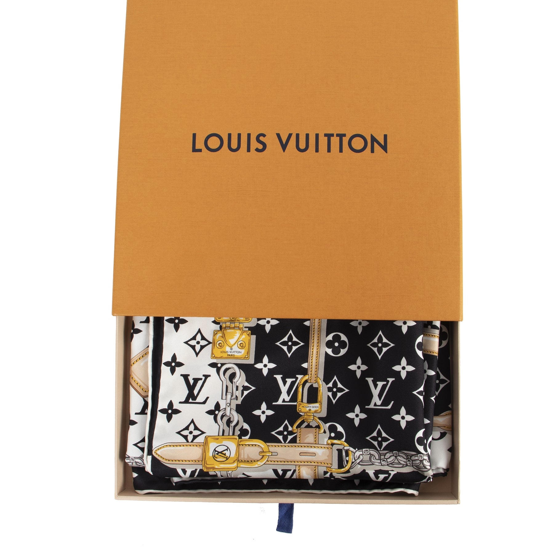 Authentic secondhand Louis Vuitton Black Monogram Confidential Square Iconic Silk Scarf designer scarves designer brands fashion luxury vintage webshop safe secure online shopping