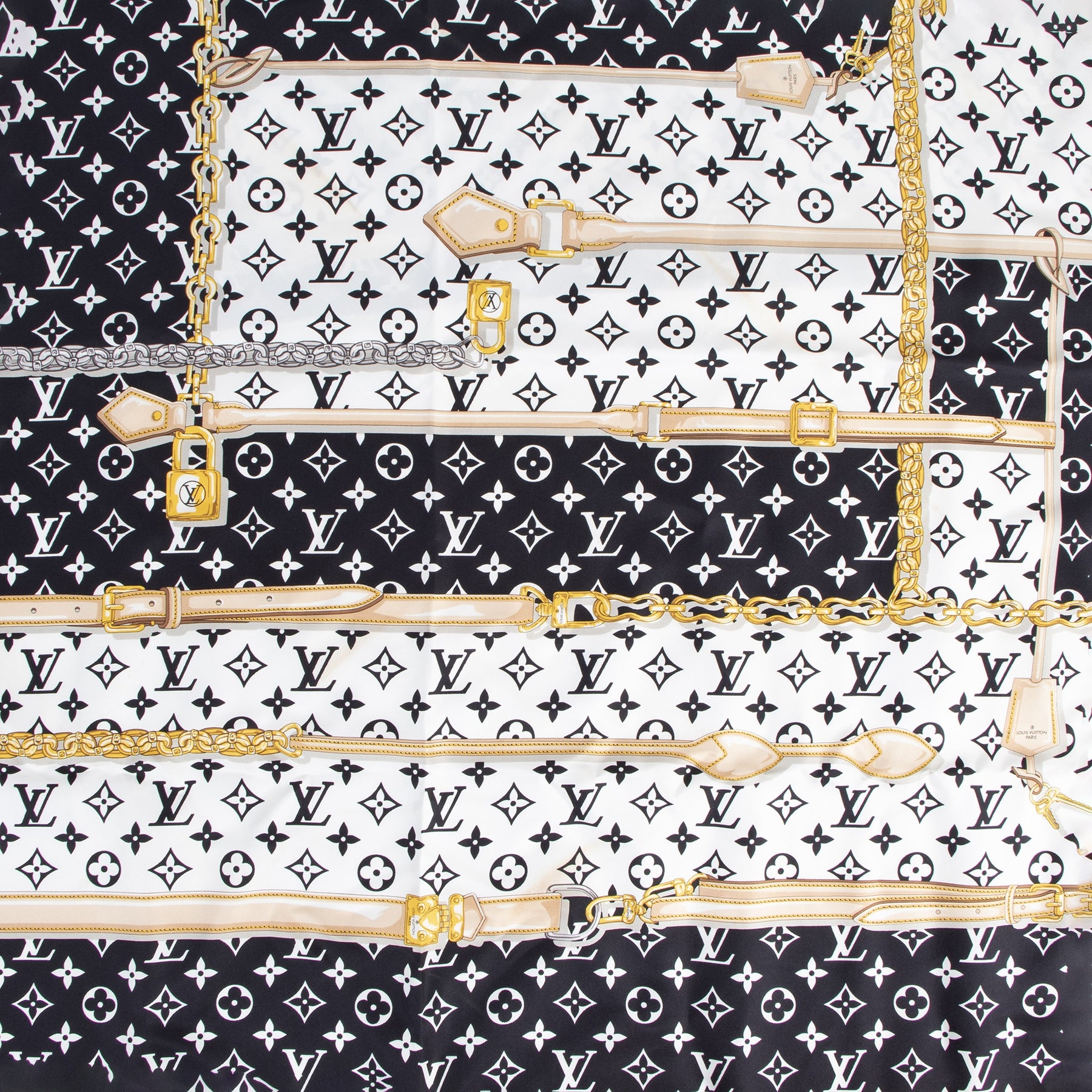 Authentic secondhand Louis Vuitton Black Monogram Confidential Square Iconic Silk Scarf designer scarves designer brands fashion luxury vintage webshop safe secure online shopping