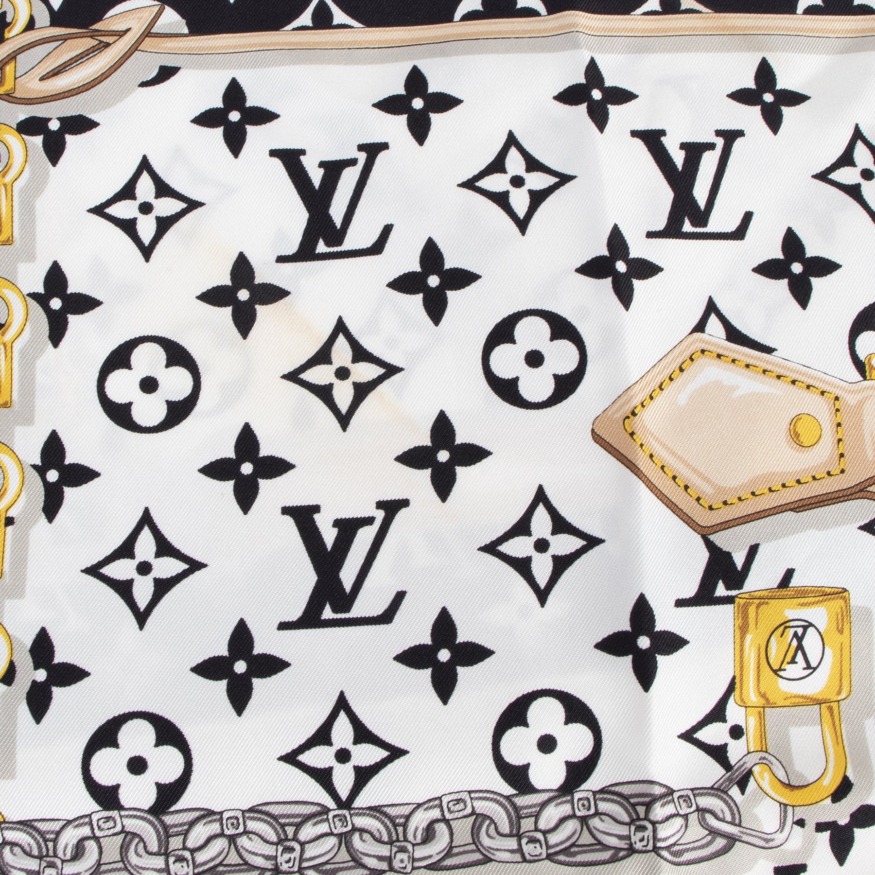 Authentieke Tweedehands Louis Vuitton Black Monogram Confidential Square Iconic Silk Scarf juiste prijs veilig online shoppen luxe merken webshop winkelen Antwerpen België mode fashion