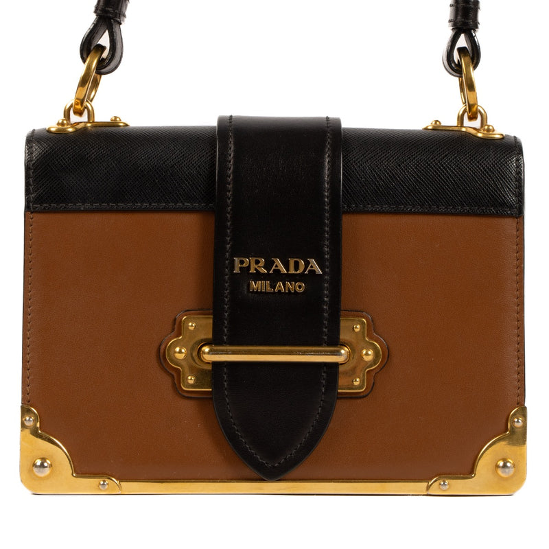 Shop 100% authentic second-hand Prada Cognac/Black City Calf Cahier Shoulder Bag on Labellov.com