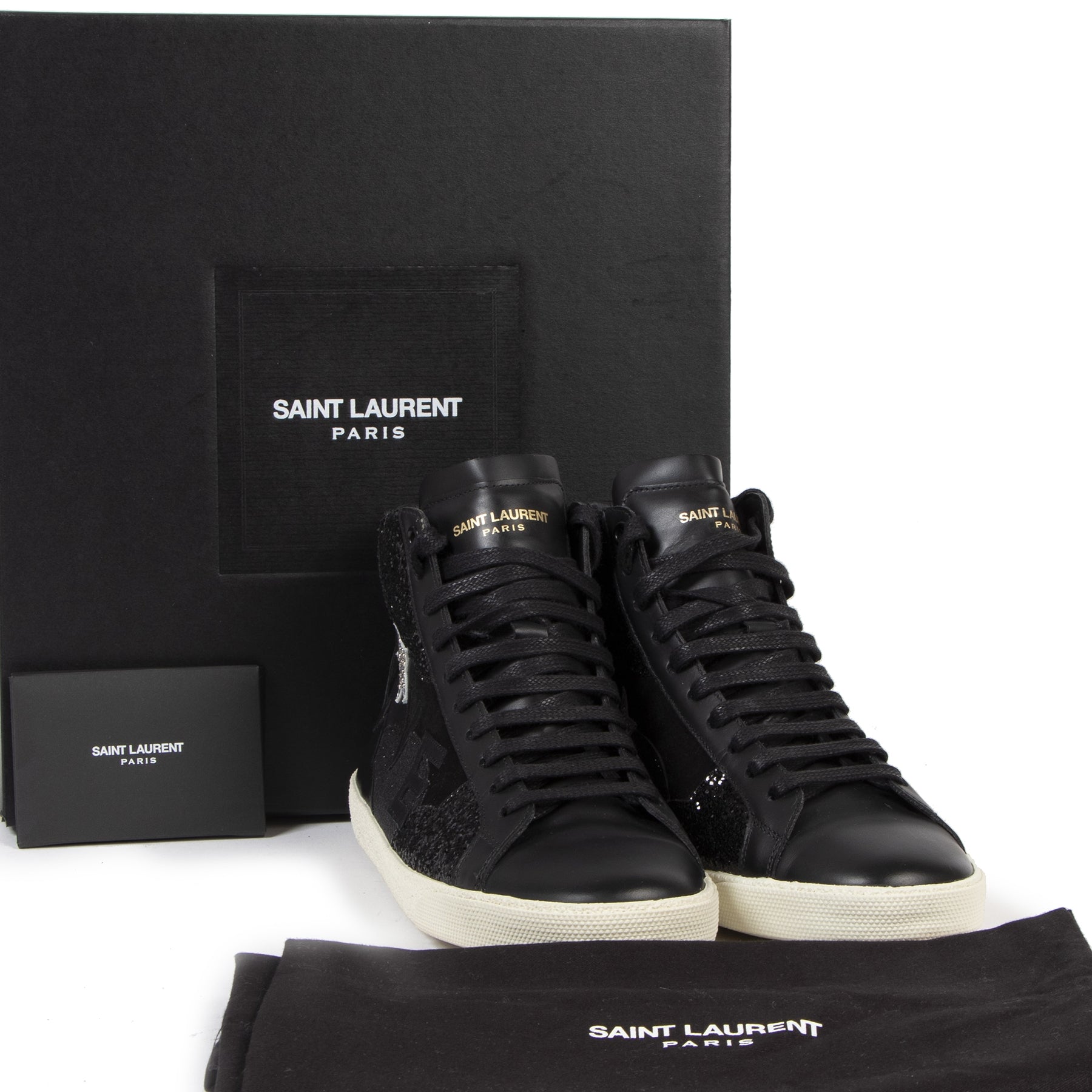 Authentic secondhand Saint Laurent Black Glitter Love Sneakers - Size 38 designer sneakers designer brands fashion luxury vintage webshop