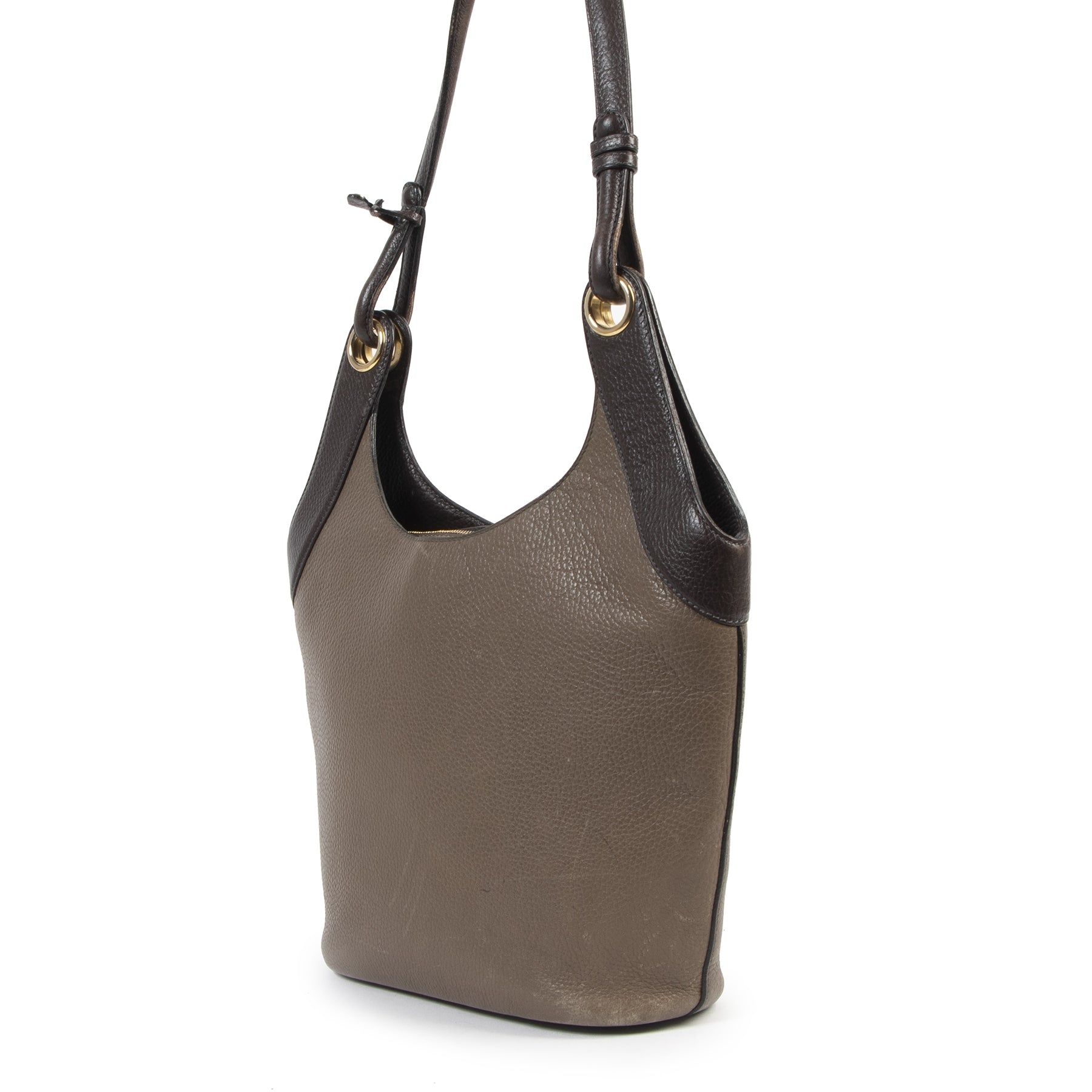 Authentieke Tweedehands Delvaux Taupe Leather Shoulder Bag juiste prijs veilig online shoppen luxe merken webshop winkelen Antwerpen België mode fashion