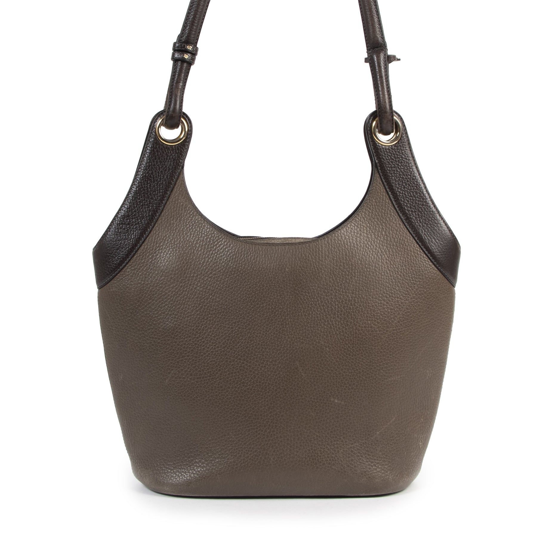 Authentieke Tweedehands Delvaux Taupe Leather Shoulder Bag juiste prijs veilig online shoppen luxe merken webshop winkelen Antwerpen België mode fashion