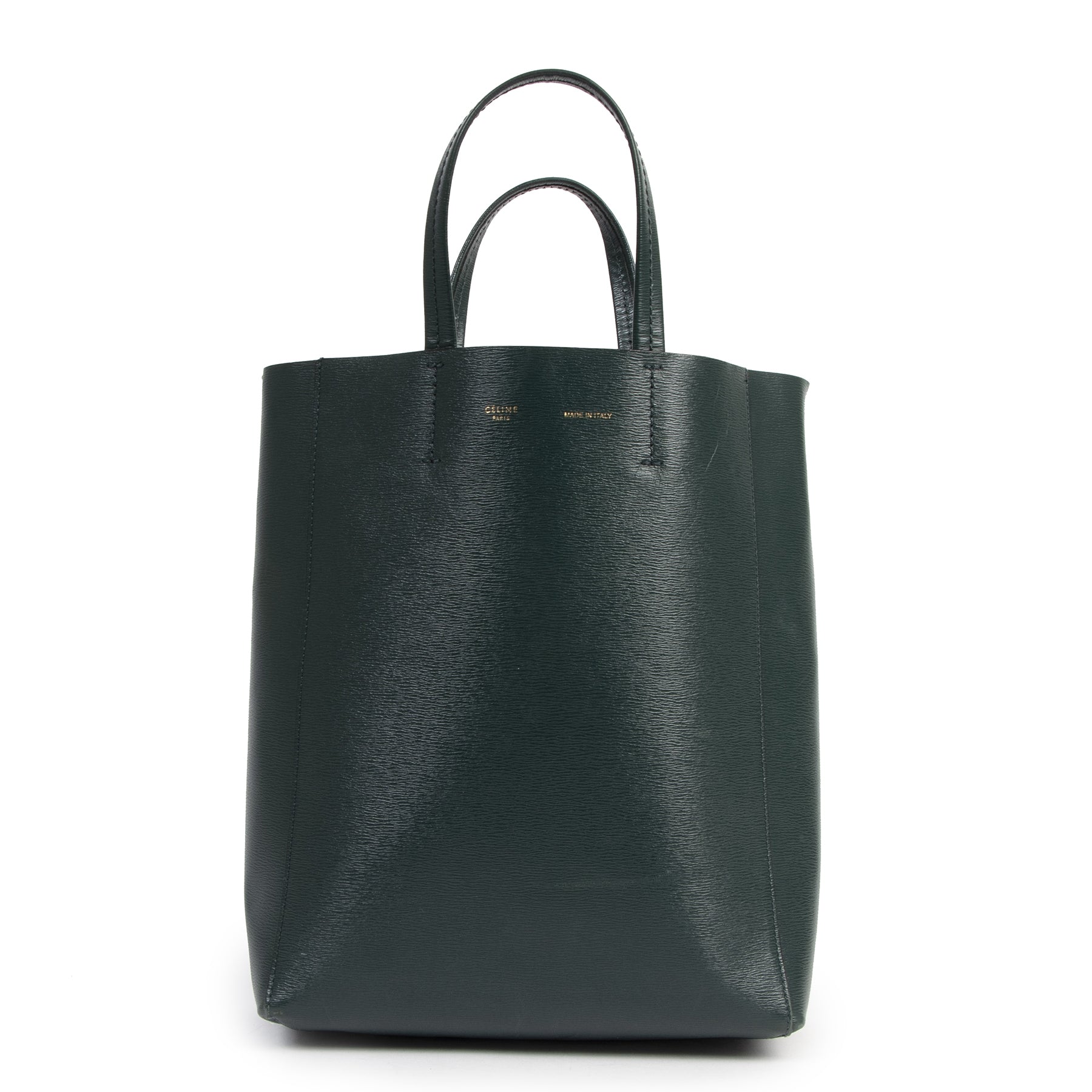 Authentic second-hand vintage Céline Small Green Vertical Cabas Bag buy online webshop LabelLOV