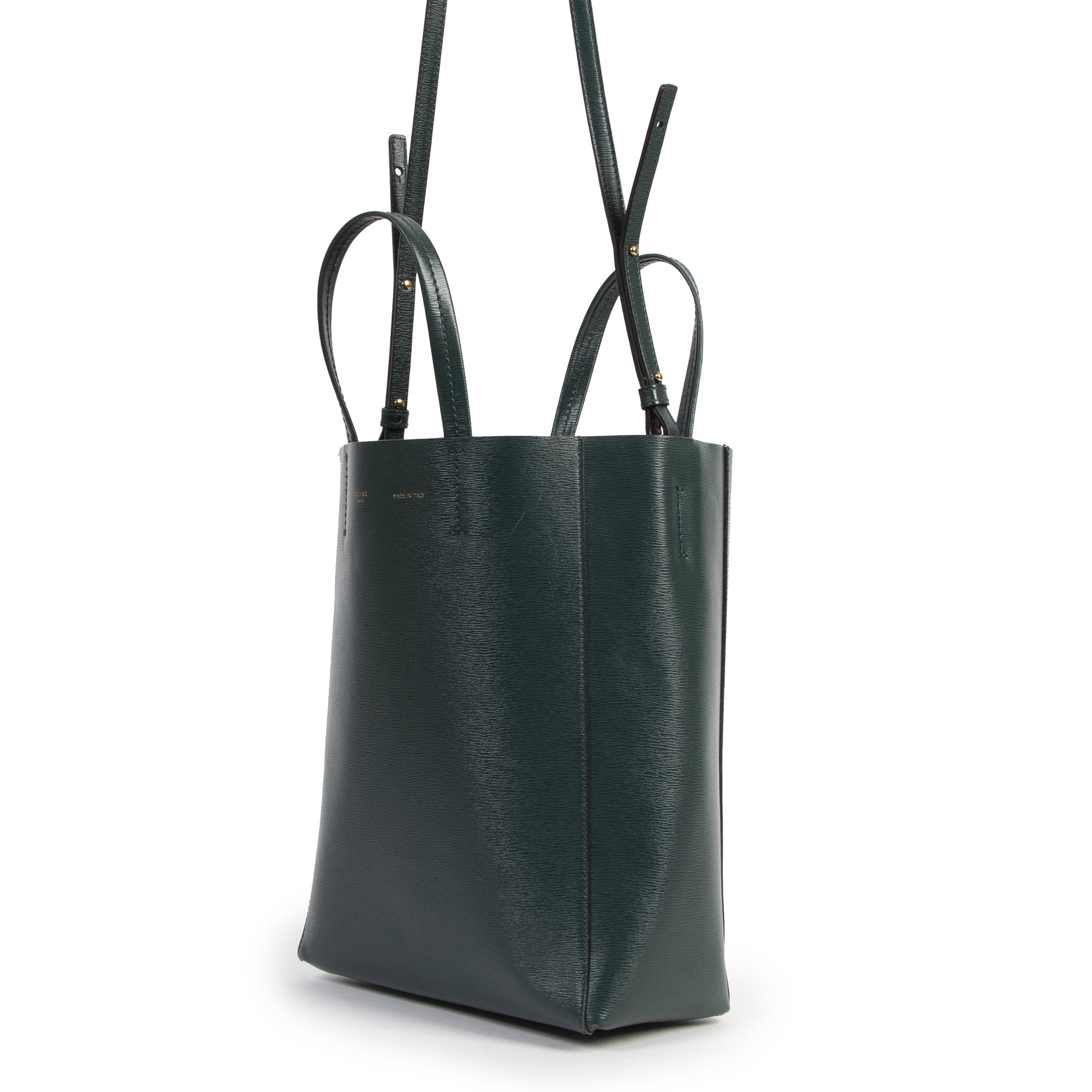 Authentic second-hand vintage Céline Small Green Vertical Cabas Bag buy online webshop LabelLOV