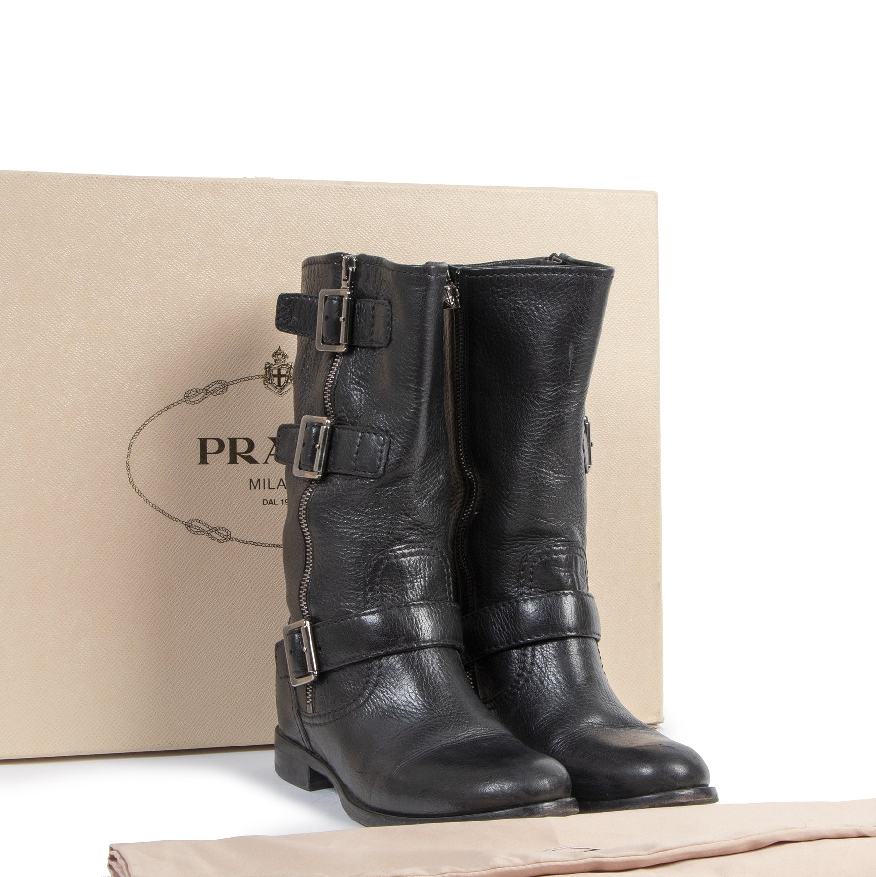 Authentic secondhand Prada Black Leather Zip Up Boots - Size 36 designer shoes luxury vintage webshop fashion safe secure online shopping