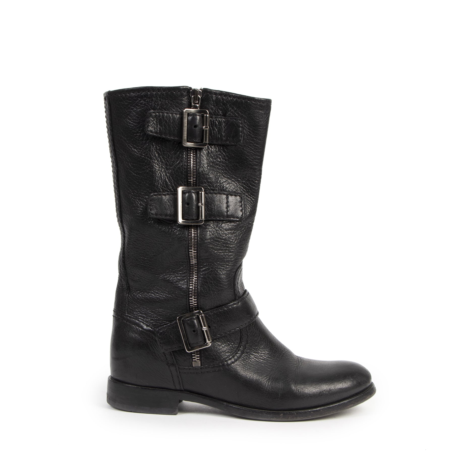 Authentieke Tweedehands Prada Black Leather Zip Up Boots - Size 36 juiste prijs veilig online shoppen luxe merken webshop winkelen Antwerpen België mode fashion