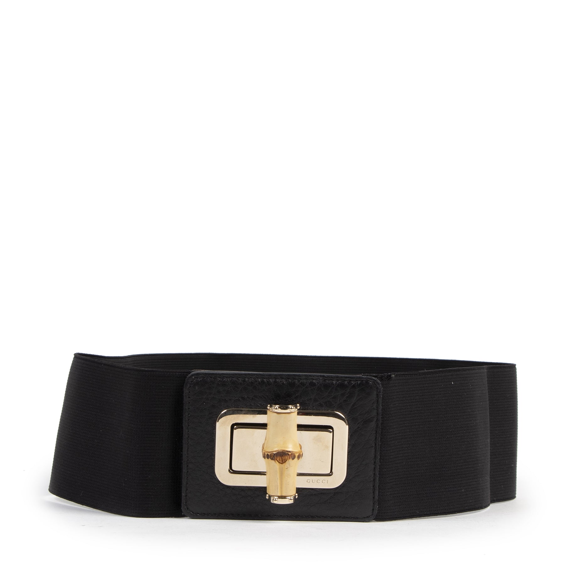Authentic secondhand Gucci Black Bamboo Lock Buckle Stretch Waist Belt - Size 80 designer accessories fashion luxury vintage webshop designer brands belts safe secure online shopping