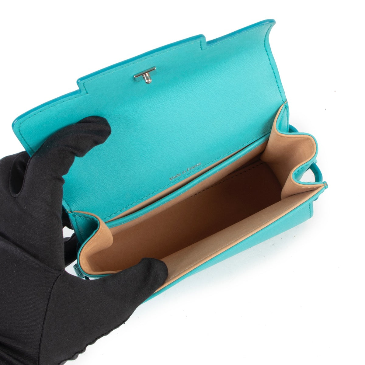 Buy online an authentic second hand Delvaux turquoise Tempête micro crossbody bag in very good condition at Labellov in Antwerp.
