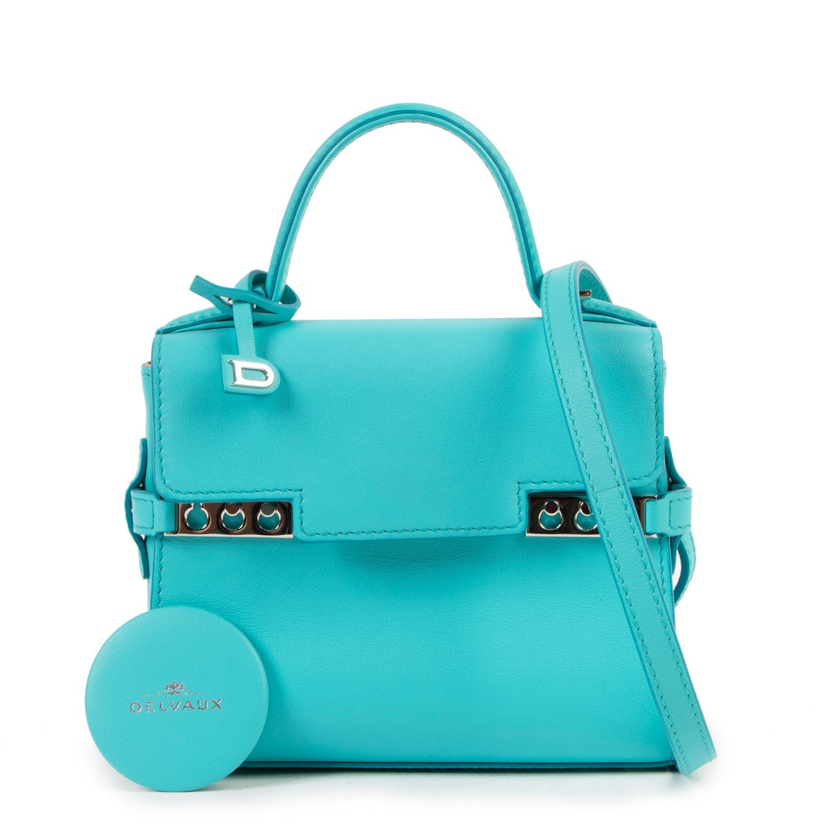 Buy online an authentic second hand Delvaux turquoise Tempête micro crossbody bag in very good condition at Labellov in Antwerp.