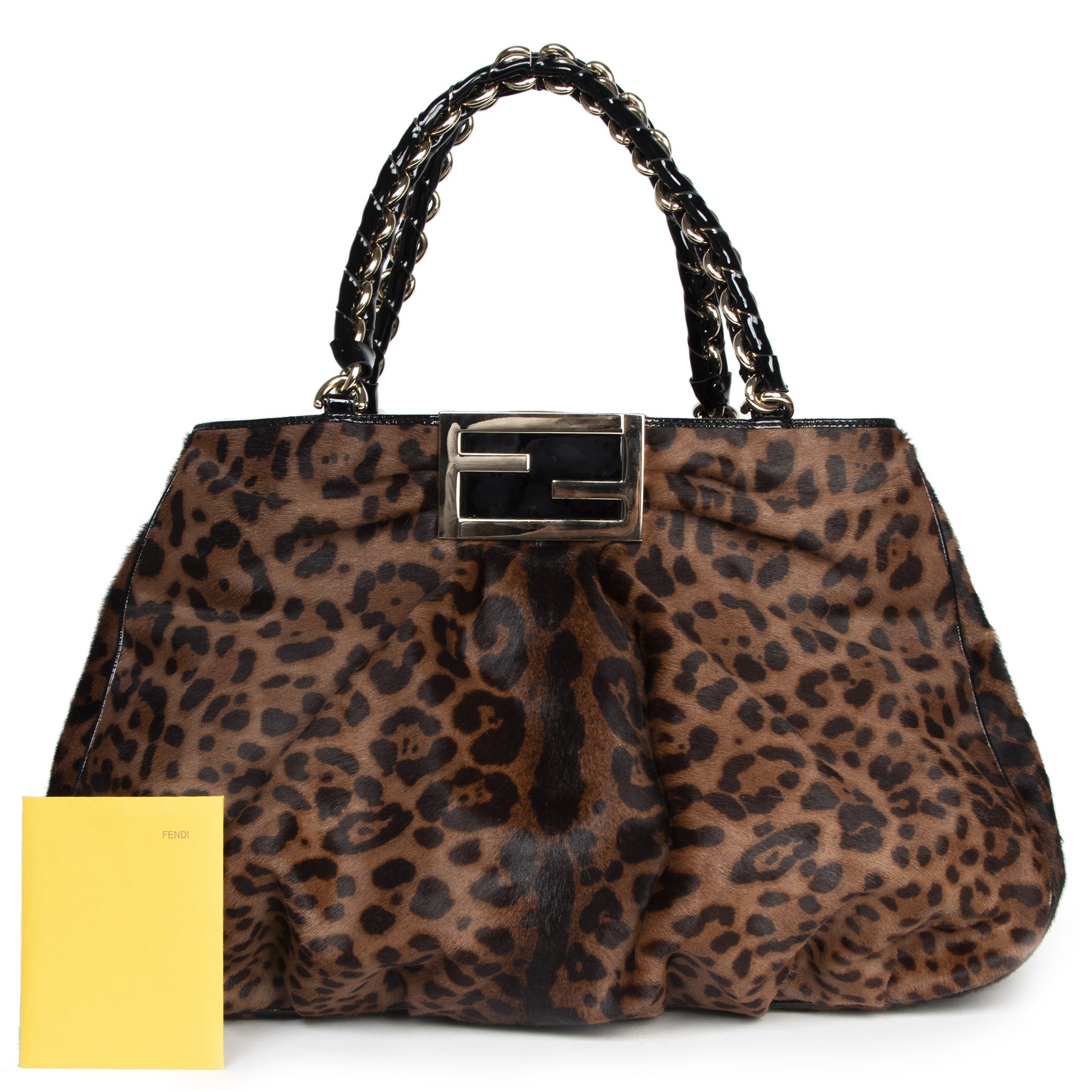 Authentic secondhand Fendi Leopard Print Ponyhair Patent Leather Tote designer bags fashion luxury vintage webshop safe secure online shopping