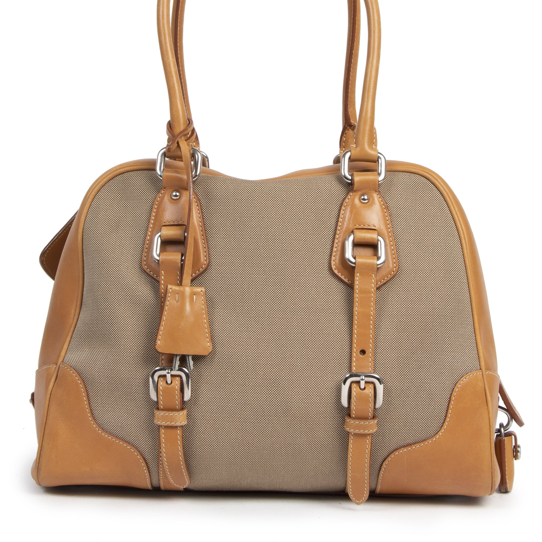 Authentic secondhand Prada Jacquard Canvas Logo Shoulder Bag designer bags fashion luxury vintage webshop safe secure online shopping