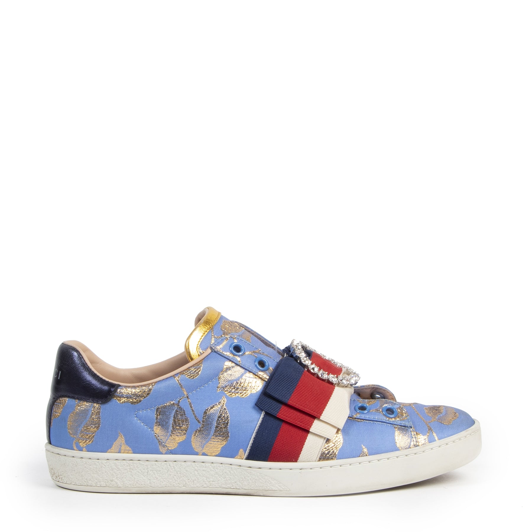 Authentic secondhand Gucci Blue Ace Lurex Jacquard Sneakers designer bags luxury vintage webshop fashion safe secure online shopping