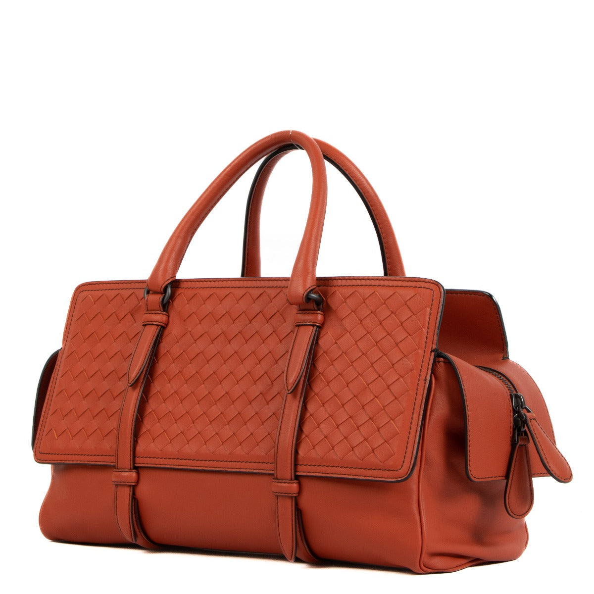 Bottega Veneta Oranje Intrecciato Leren Monaco Tas