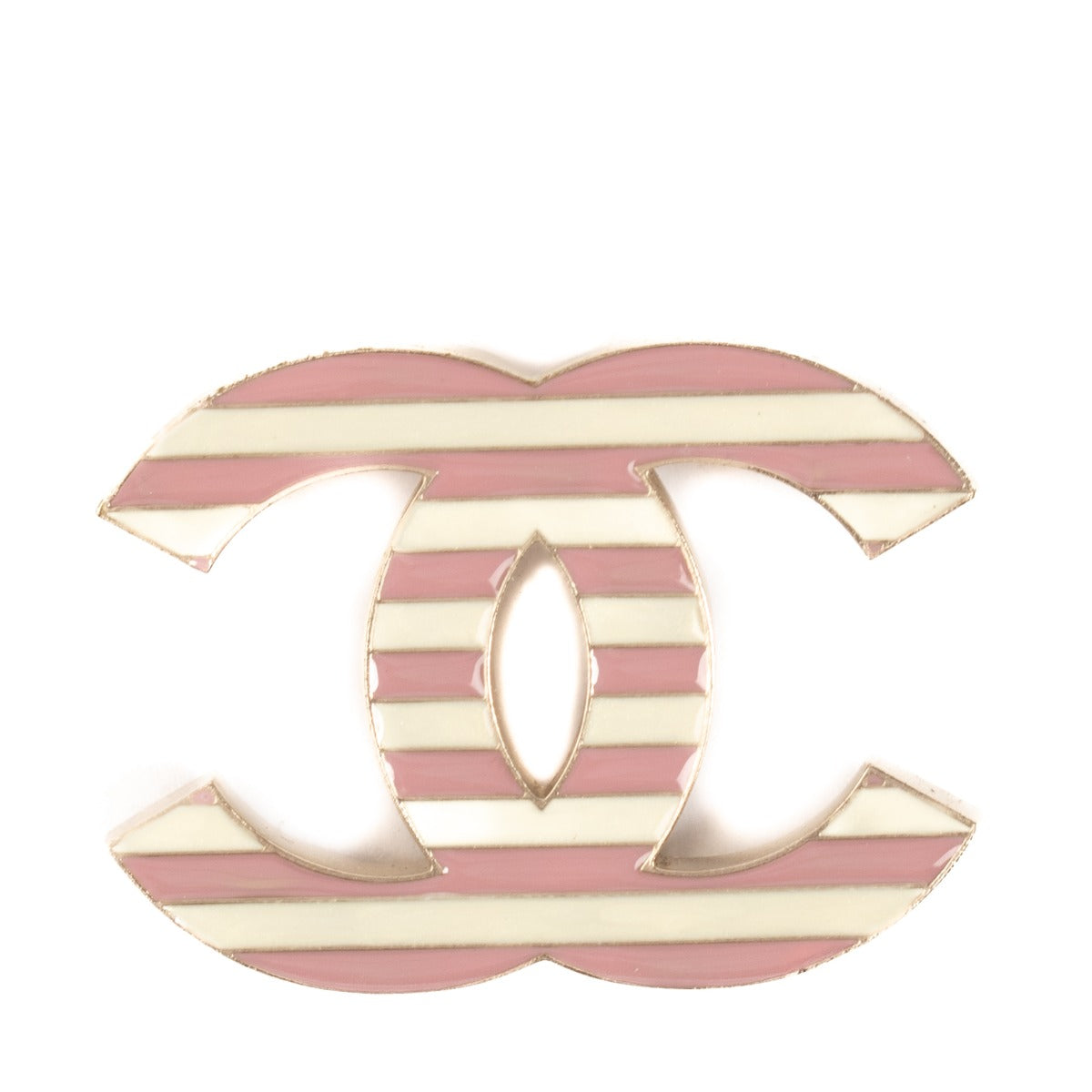 Chanel A13 Pink/Cream Striped CC Brooch
