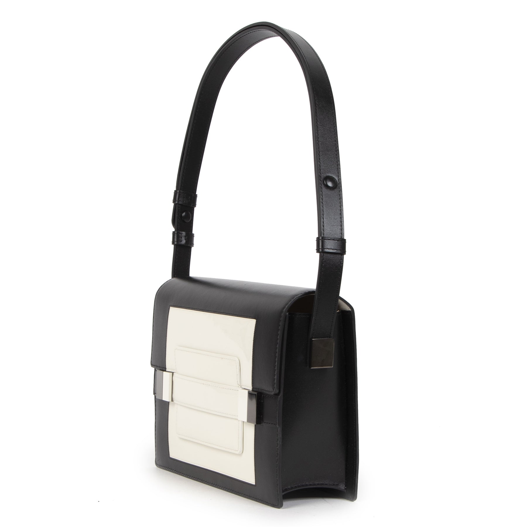 Delvaux Black And White Madame PM Leather Shoulder Bag