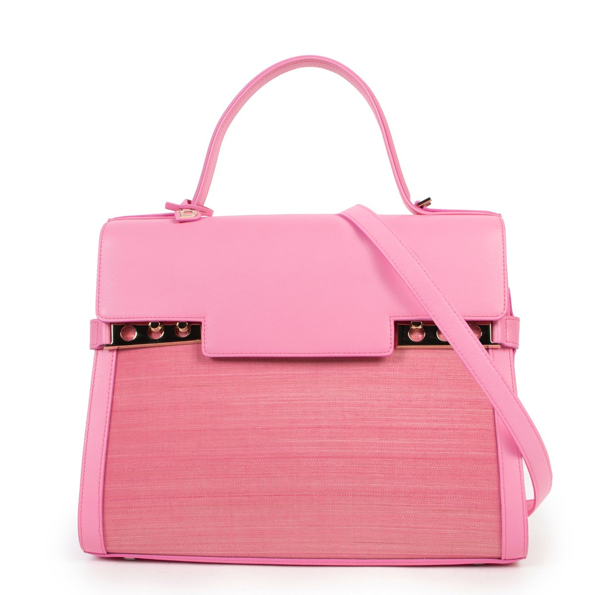 Shop safe online 100% authentic second hand Delvaux Tempête GM Toile de Crin Polo Flamingo at Labellov in Antwerp.