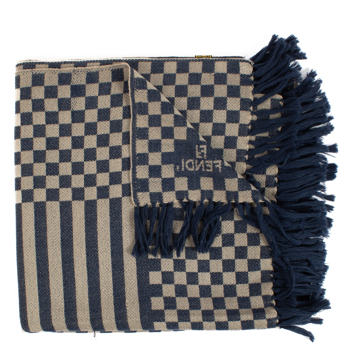 Fendi Blauw geruit met franjes